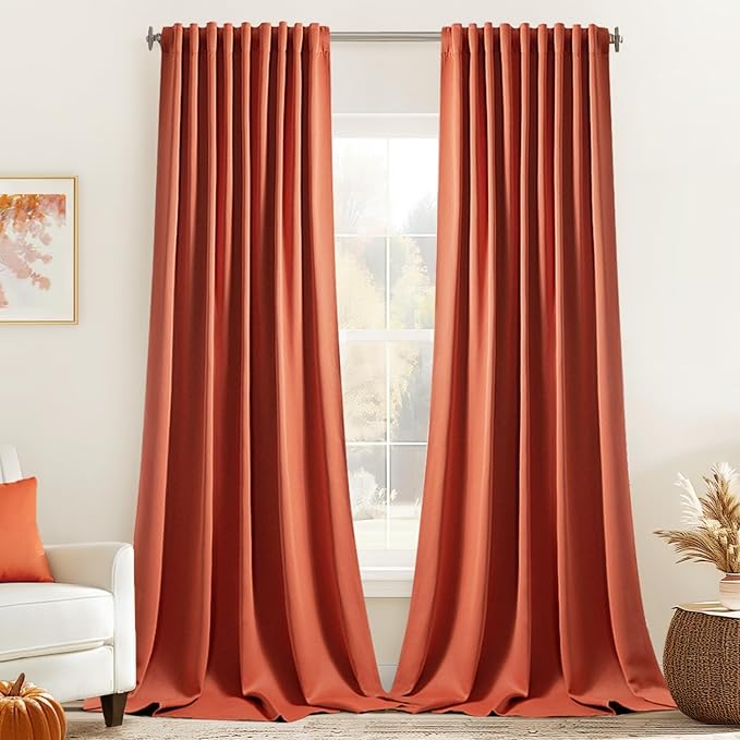 MIULEE Back Tab Burnt Orange Blackout Curtains 102 Inch Long 2 Panels Set