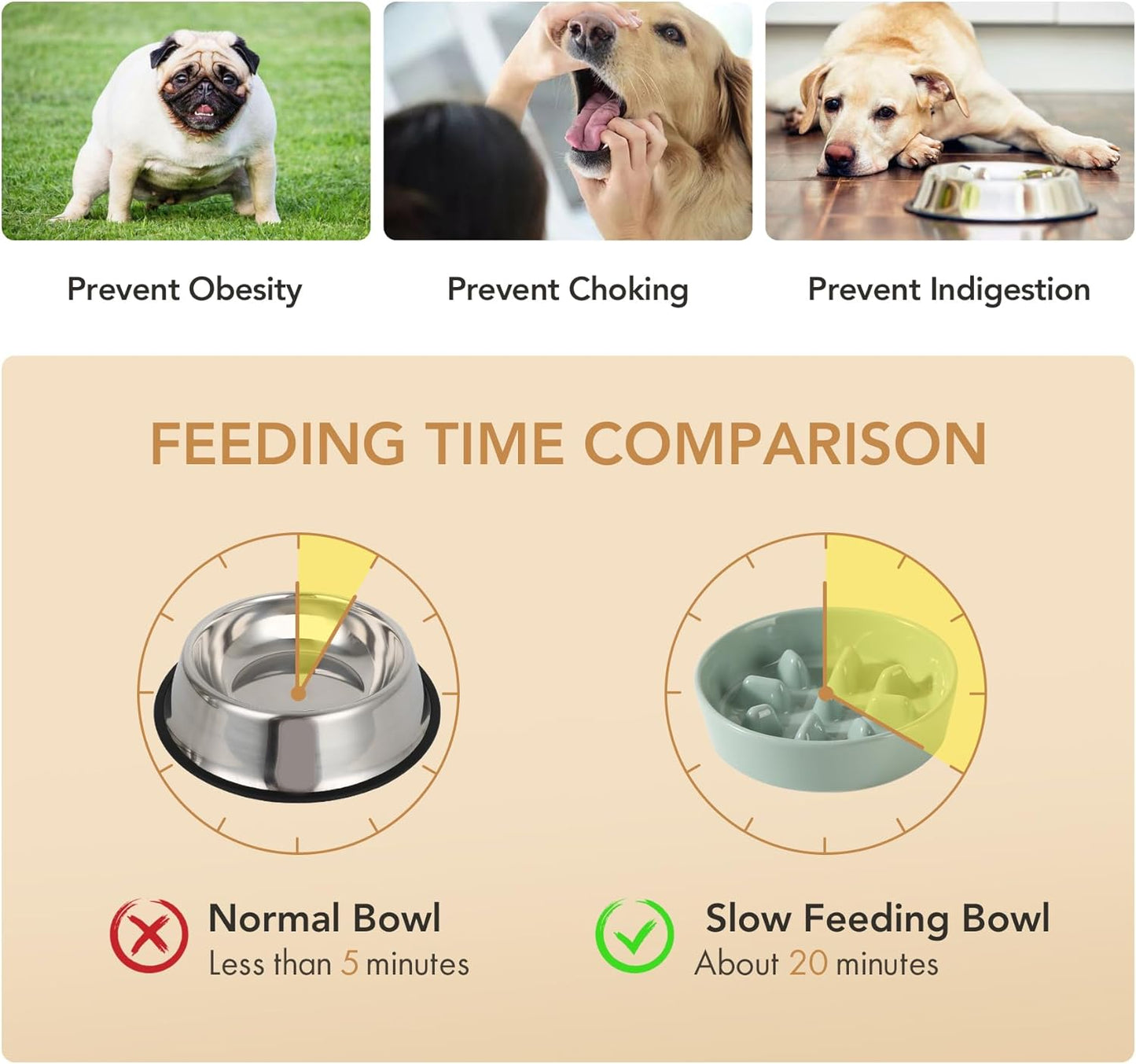 Ceramic Raised Slow Feeder Dog Bowl Set, Elevated 5.1inch Bowl and 6.1inch Slow Pet Food Dish with Wooden Stand for Small Dog and Cat (2 x Light Green+ Stand)