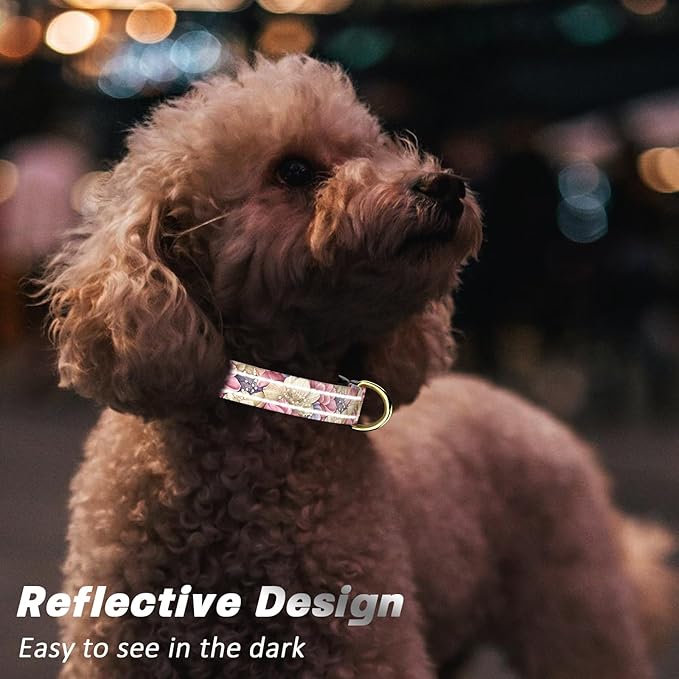Reflective Dog Collar for Small Dogs, Cute Flower Theme Adjustable Heavy-Duty Nylon Puppy Collar for Boy and Girl Female, Soft Pet Accessories with Quick Release Buckle, Colorful Floral