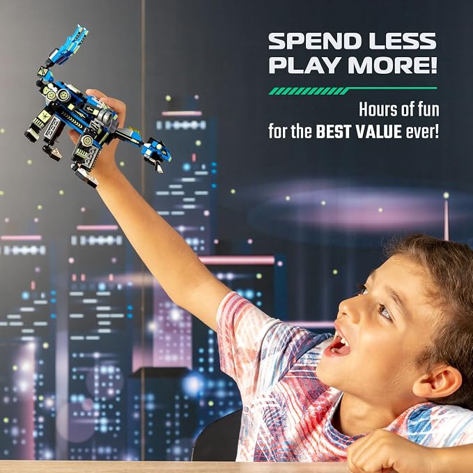 JITTERYGIT Robot Building Toy Gift for Boys, Perfect STEM Gift for Builders Ages 6, 7, 8, 9, and 10 Year Olds, Blue SnabGlider (246 Pcs) Robotryx