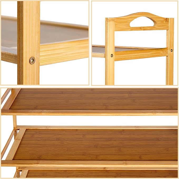 4 Tier Bamboo Shoe Rack, Free Standing Shoe Racks, Shoes Rack Organizer, Bamboo Wood Shoe Rack for Entryway and Closet Hallway (27.5" x 9.25" x 27.1")