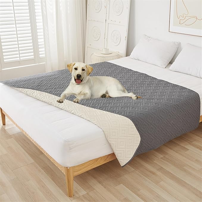 GIBZ Water Resistant Dog Bed Blanket Cover Large Anti Slip Pet Furniture Protector Washable Cat Quilted Mat for Couch, Grey, 210x210cm