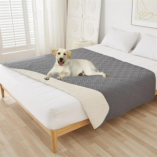 GIBZ Water Resistant Dog Bed Blanket Cover Large Anti Slip Pet Furniture Protector Washable Cat Quilted Mat for Couch, Grey, 210x305cm