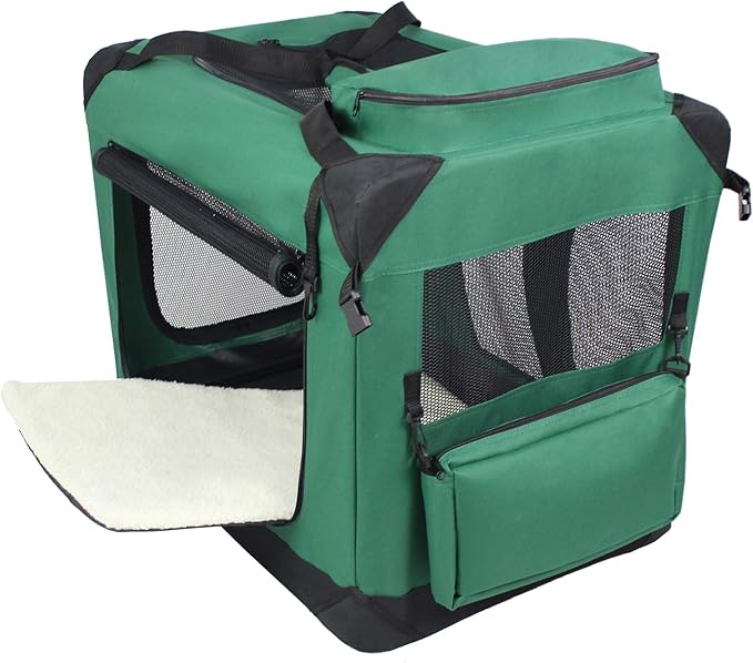 EliteField 3-Door Folding Soft Dog Crate with Carrying Bag and Fleece Bed (2 Year Warranty), Indoor & Outdoor Pet Home (36" L x 24" W x 28" H, Green)