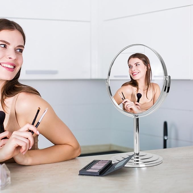 Schliersee Magnifying Vanity Makeup Mirror 7 Inch, 360°Rotation Double Sided Magnification for1X, 3X, Desk Table Mirror