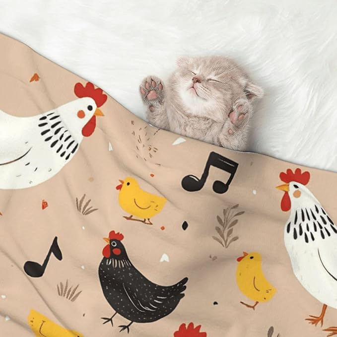 Chicken Print Soft Plush Pet Blanket, Washable Dog Blanket, Cat Fleece Throw, Puppy Bed Crate Mat & Sofa Couch Protector - Small