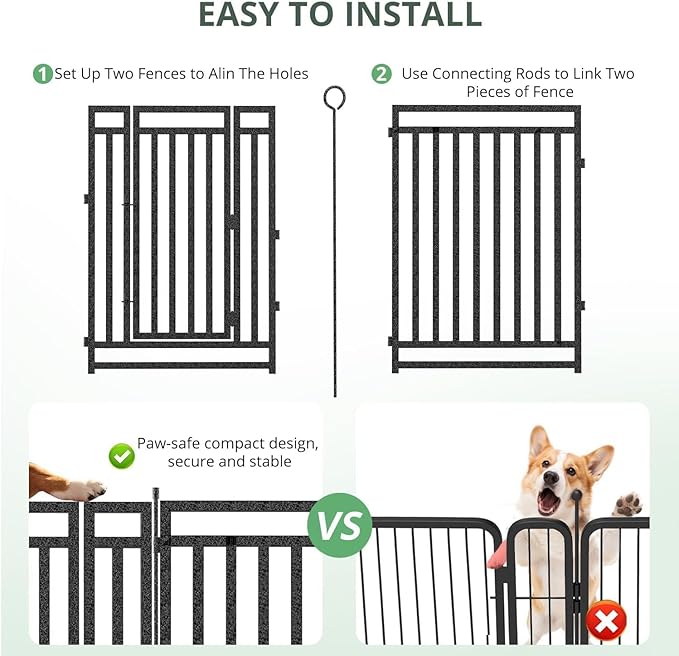 Dog Fence Outdoor Indoor, 47 Inches Height 08 Panels(1gate & 7panels) Dog Playpen for Large/Medium/Small Dogs Metal Dog Pen for Yard Camping and RV [Black-Silver]
