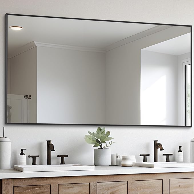 Black Bathroom Mirror for Wall, 30x55 Inch Rectangle Mirrors with Metal Frame, Modern Vanity Wall Mirror Decor for Entryway Hangs, Bathroom Living Room Horizontal or Vertical