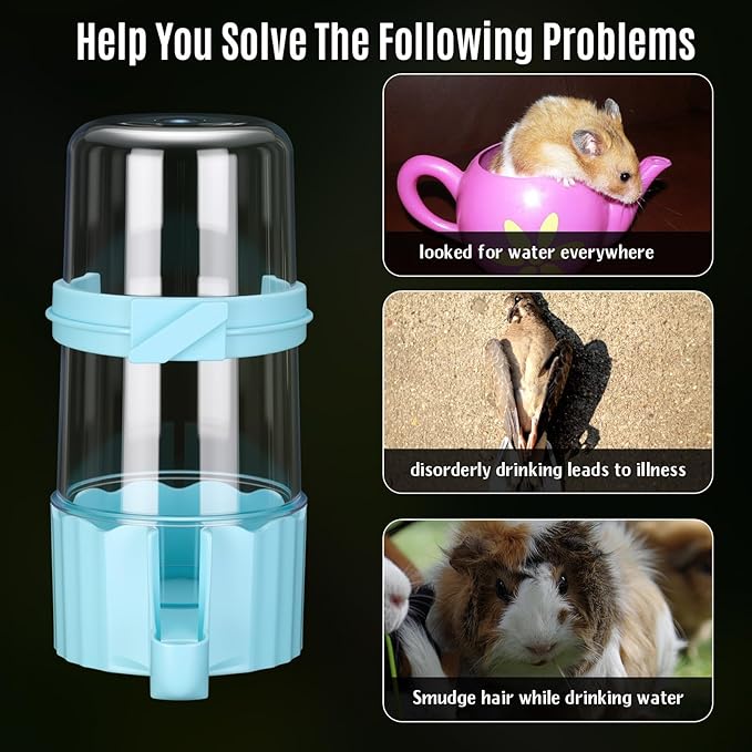 Weewooday 4 Pieces Automatic Bird Feeder Cage Water Dispenser Bird Water Feeder Hamster Cage Waterer Accessory Drinker Bottle for Hamster Parrot(Cute Style,Blue, White,490 ml)