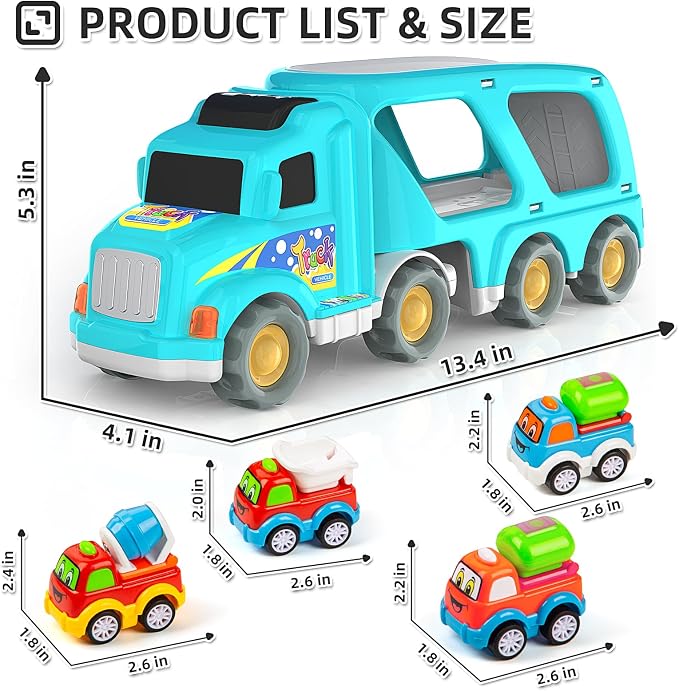 Veslier Toy Trucks Car for 2 3 4 5 Year Old Toddlers Boys Girls,Trucks Toys 5 in 1 Construction Vehicles Toys for Kids Boys Girls,Car Trucks Toys with Light Sound,Christmas Birthday Gifts.