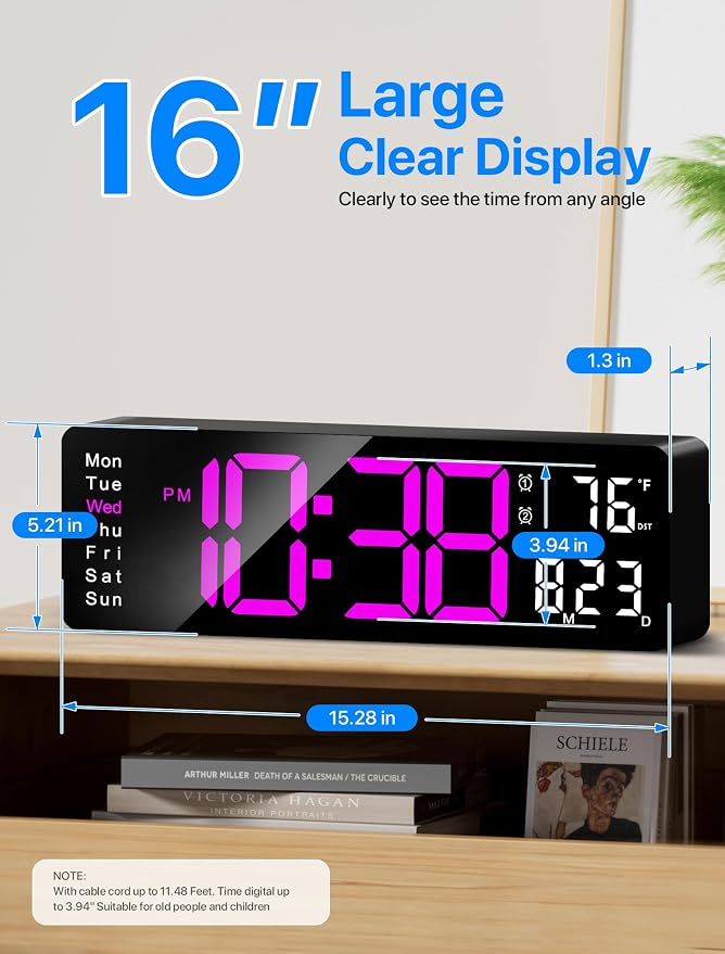 MASHI Digital Wall Clock, Auto-Dimming Wall Clock