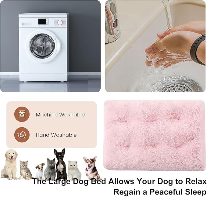 Dog Crate Mat, Dog Bed for Large Dogs, Comfy Fluffy Kennel Pad Anti-Slip for Dog beds & Furniture, Quilted Dog Bed for Pets for Medium/Small Dogs Cats (Color : Pink, Size : 36x25)