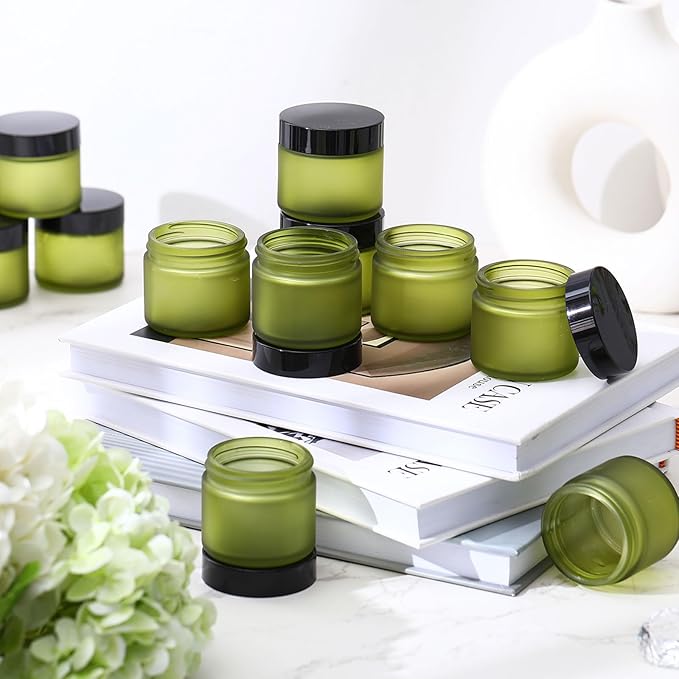 Domensi 90 Pcs 2 oz Glass Jars with Lids Travel Size Round Leakproof Empty Cosmetic Jars with Inner Liners Lid for Storing Makeup Lotions Face Cream Ointments Candle DIY Making (Pea Green)