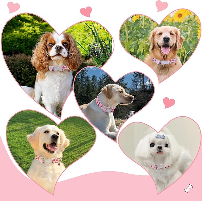Strawberry Dog Collar, Cute Pink Dog Collars for Large Dogs, Sweet Fresh Style Pet Collar Large Dog Collars, Puppy Collar with Quick Release Buckle for Girl Boy Dog-L