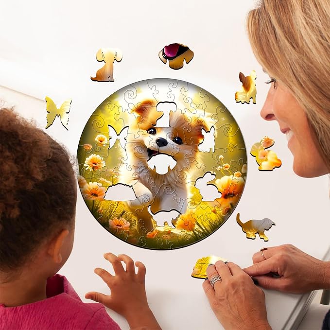 Wooden Puzzles for Kids Ages 4-8, Cute Dog Puzzle, Unique Animal Shaped Wooden Jigsaw Puzzles for Kid, 50 Pieces Puzzles for Kids(50pcs,11.4 * 11.4in)