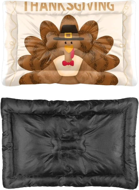 Happy Thanksgiving Turkey Pet Mat Bed Dog Crate Bed Waterproof Outdoor Dog Flat Mat Rectangle Non- Slip Bottom Gifts Multi- Scenario Dogs Gift Printed Dogs Beds 24× 18 Inch