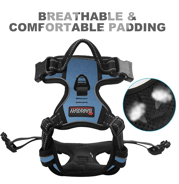 BARKBAY No Pull Dog Harness Front Clip Heavy Duty Reflective Easy Control Handle for Large Dog Walking(Navy,XL)