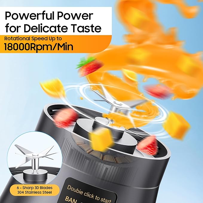 Portable Blender Personal Size Blender - 12 Oz Travel Cup Make Shakes and Smoothies, Cordless & USB Rechargeable, Freshly Squeezed in Picnic/Sports/Office
