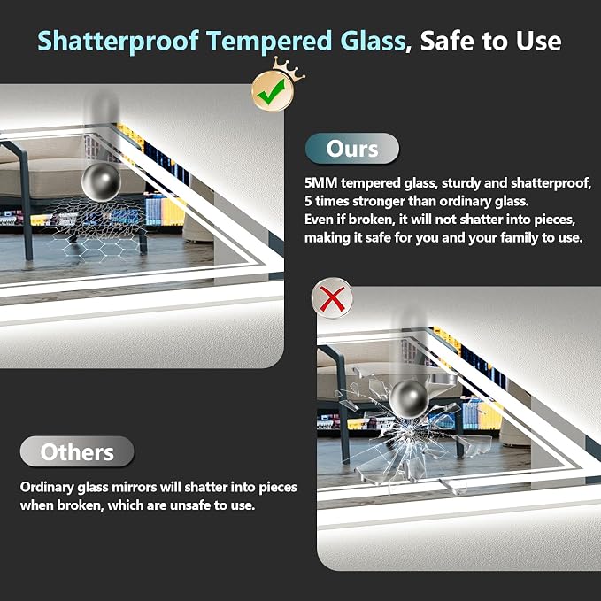 24x30 LED Bathroom Mirror with Lights, Backlit and Front Lit Anti-Fog Lighted