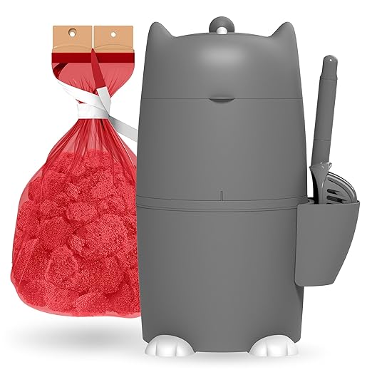 Red Rocket Pets Cat Litter Trash Can Kitty Twister Plus, No Smell Litter Storage Container, Litter Disposal System with Scooper and 2X Refill Bags (Grey Standard)
