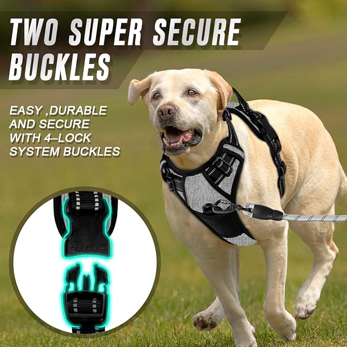 BARKBAY No Pull Dog Harness Front Clip Heavy Duty Reflective Easy Control Handle for Large Dog Walking(Dark Grey,XL)
