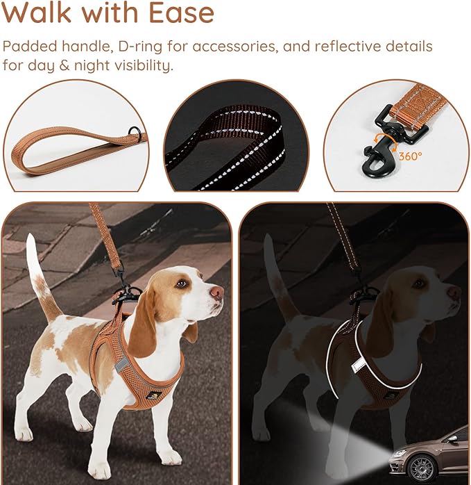 BELLA & PAL Step in Vest Harness for Small and Medium Dogs, No Pull Small Dog Harness with Leash Set, Comfortable Air Mesh Dog Vest Harness with Reflective Strip (Mokka, S)