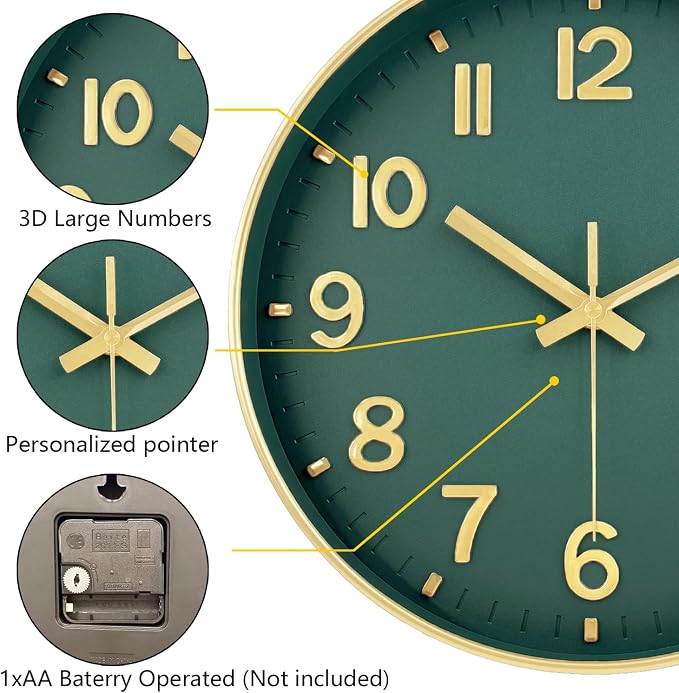 Wall Clocks Battery Operated, 12 Inch Non Ticking Digital Wall Clock, Silent