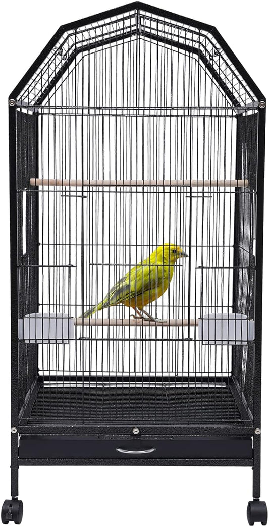Bird Cage with Stand and Wheel,17.9x17.9x39.9 Inch Iron Rolling 360 Degree Birdcages View Spacious Interactive Roof for Parrots Finches Lovebirds Budgie Canaries Macaw Indoor Outdoor