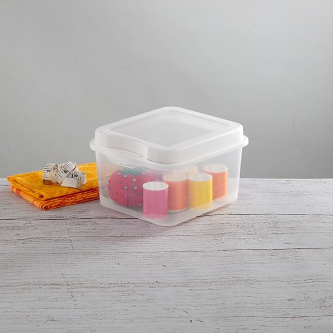 Sterilite 48-Pack Square Small FlipTop, Clear Plastic Storage Box with Hinged Lid - Stackable Multipurpose Organizer for Art and Craft Supplies, Accessories, Photos & CDs, Home or Office Use
