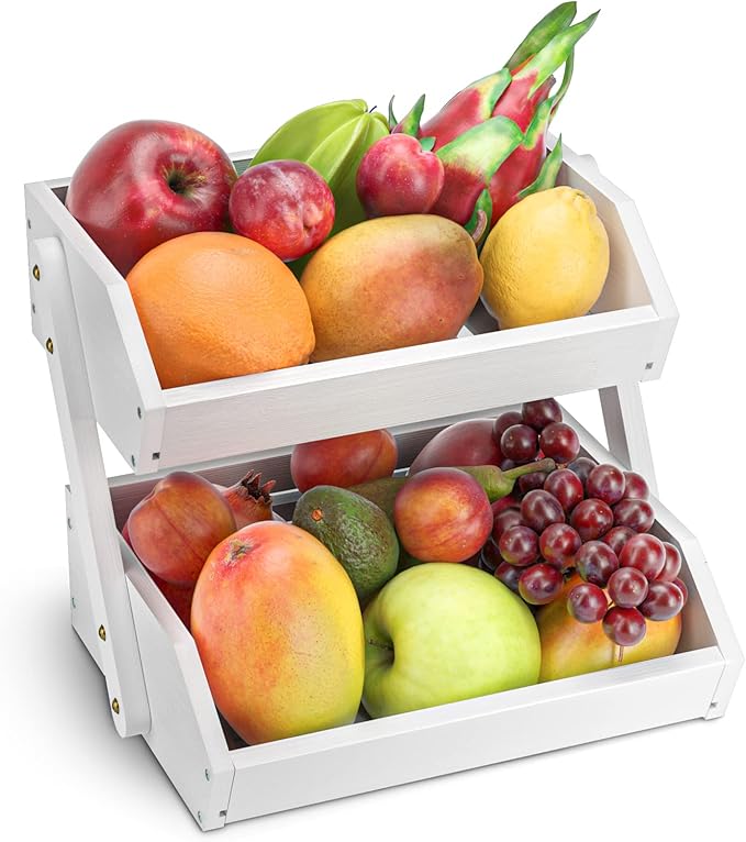 G.a HOMEFAVOR Fruit Basket for Kitchen, 2-Tier Fruit Bowl for Kitchen Counter, Vegetable Storage Stand for Fruit Shop, 15 mm Thickness (WHITE)