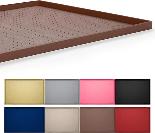 Hubulk Dog Feeding Mat,100% Waterproof Food Grade Silicone Pet Food and Water Bowl Placemat,Dishwasher, High Raised Edge to Prevent Spills,Nonslip Tray to Stop Messes on Floor（32"x24"x1.0", Brown）