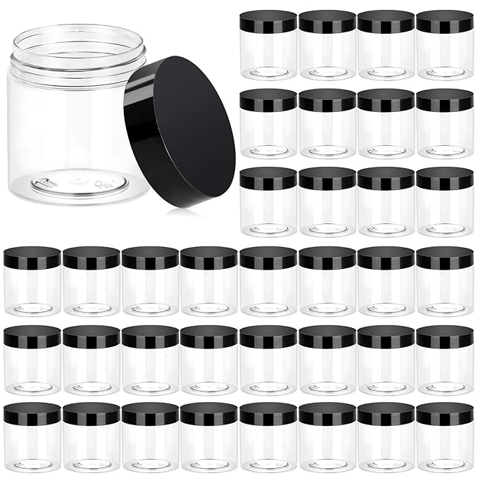  ﻿ Eternal Moment 36 Pack 4 OZ Plastic Jars Round Clear Cosmetic Container Jars with Lids, Perfect for Lotion, Cream, Ointments, Makeup, Eye Shadow, Rhinestone, Samples, Pot, Travel Storage