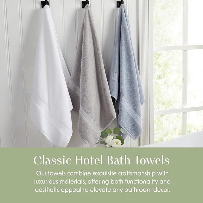 Springtree Home Blue Bath Towels Set of 4 | Classic Hotel Bath Towels | 100% Combed Cotton | Absorbent Quick-Dry Towels for Bathroom | Oeko-TEX® Standard 100 Cotton | Cynewski Collection - Blue Fog