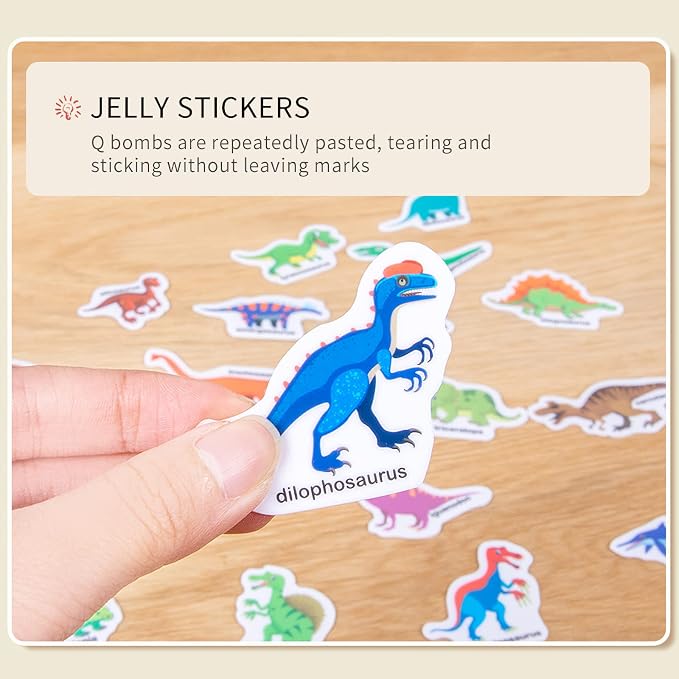 Jelly Reusable Sticker Books, Portable Travel Toys Sticker Activity Book for Kids 3+ Year Old Girls Boys, Animal Insect Dinosaur Ocean Space Car