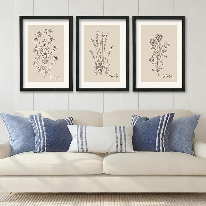 YWJKWLGS Vintage Botanical Wall Art 11x16 Inch Set Of 3 Wooded Framed