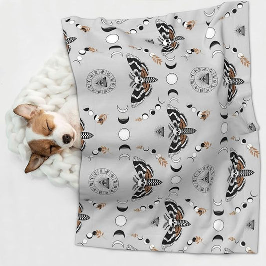 Dog and Cat Blanket in One, Butterfly Dead Head Sun Moon, Double Sided Plush Throw with Raised Dot Pattern on One Side and Flat Velvet on Other for Variety