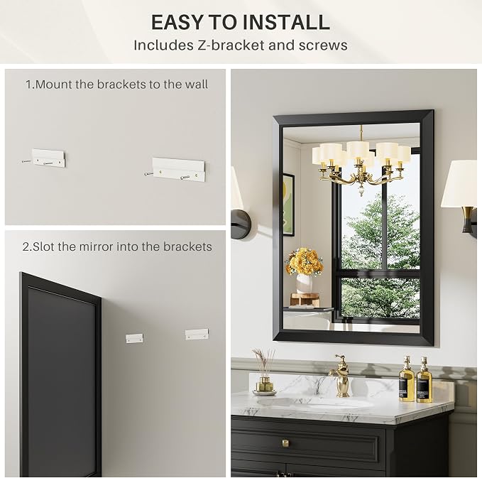 Briivue 24x36 Inch Black Bathroom Mirror