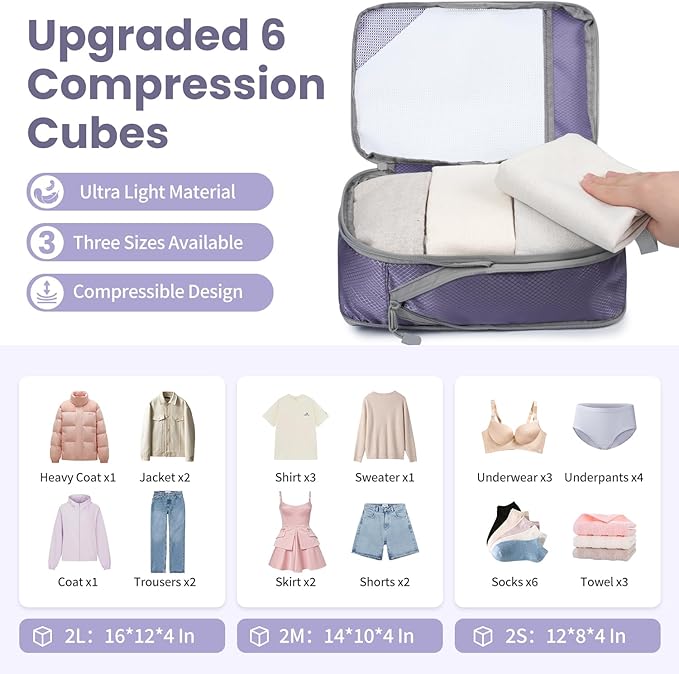 8 Set/6 Set/4 Set Compression Packing Cubes for Travel, Lightweight Vacation Travel Essentials, Travel Accessories for Suitcase Organizer Bags Set, Durable Luggage Organizer