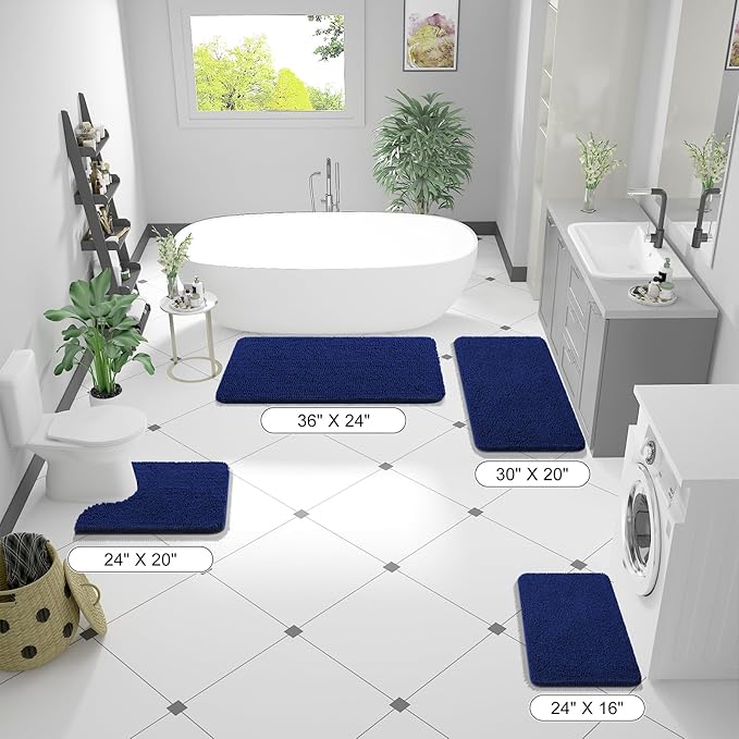 OLANLY Bathroom Rugs 47x32, Extra Soft Absorbent Chenille Bath Rugs, Rubber Backing Quick Dry, Machine Washable Bath Mats for Bathroom Floor, Tub and Shower, Home Decor Accessories, Navy