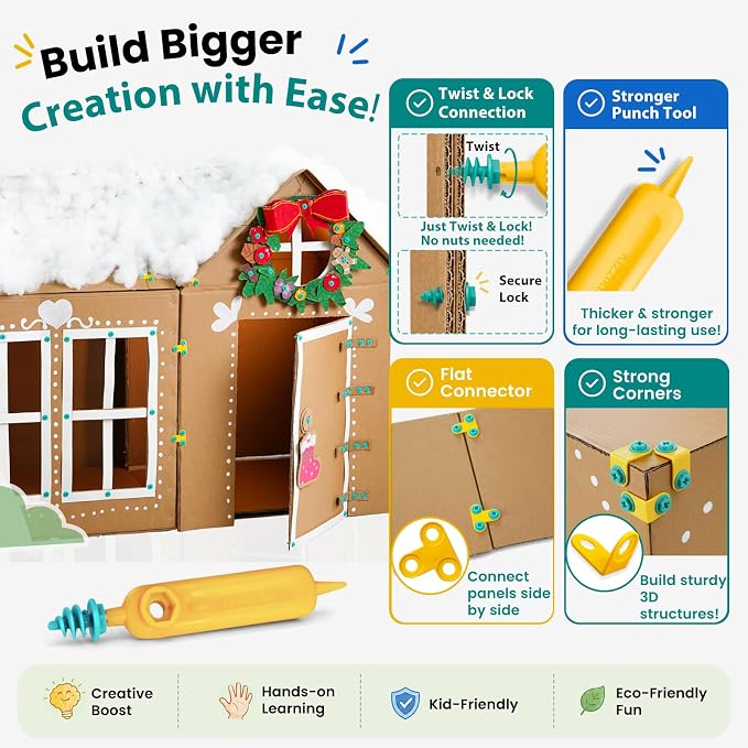 Kizzikids Cardboard Tools for Kids, Safe Cutter STEM Construction Kit | 87 PCS, Hands-On Learning, Creative Projects, Screen-Free Play, Family Fun, Classroom Activities, Ages 5+
