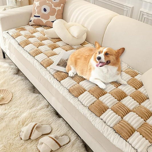 Fuzzy Couch Covers for Pets, Couch Protector for Dogs Garden Chic Cotton Protective Couch Cover, Pet Mat Bed Couch Cover (Light Coffee, 23.6 x 63in)