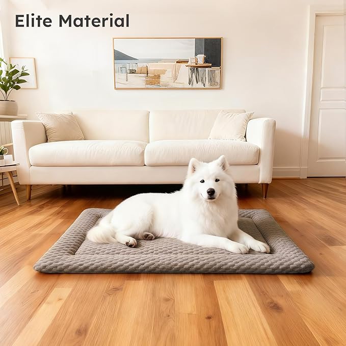 Dog Bed Mat, Dual-Sided Dog Crate Bed Mat - Ultra Soft & Machine Washable Kennel Pad for Large Dogs, All-Season Comfort Pet Bed for Crates, Travel, and Home, Light Brown, 35 x 23 Inch