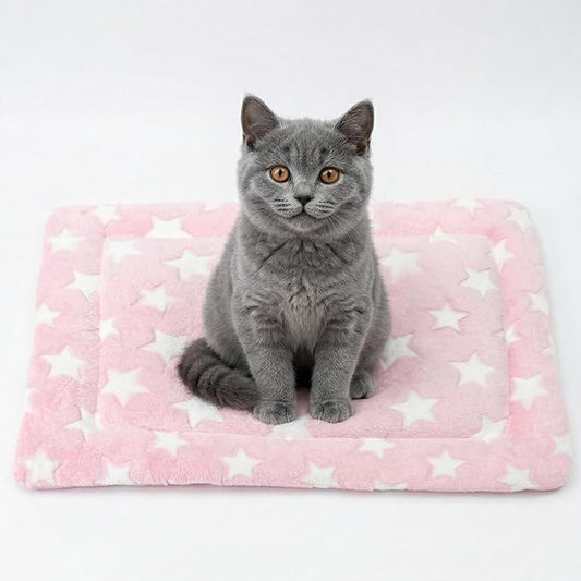 Dog Bed Mat - Reversible Dog Crate Bed Mats, Soft & Breathable Kennel Pad, Durable Crate Bed for Small Dogs & Cats (Pink&White Stars, XS(18"*14"*1.2"))