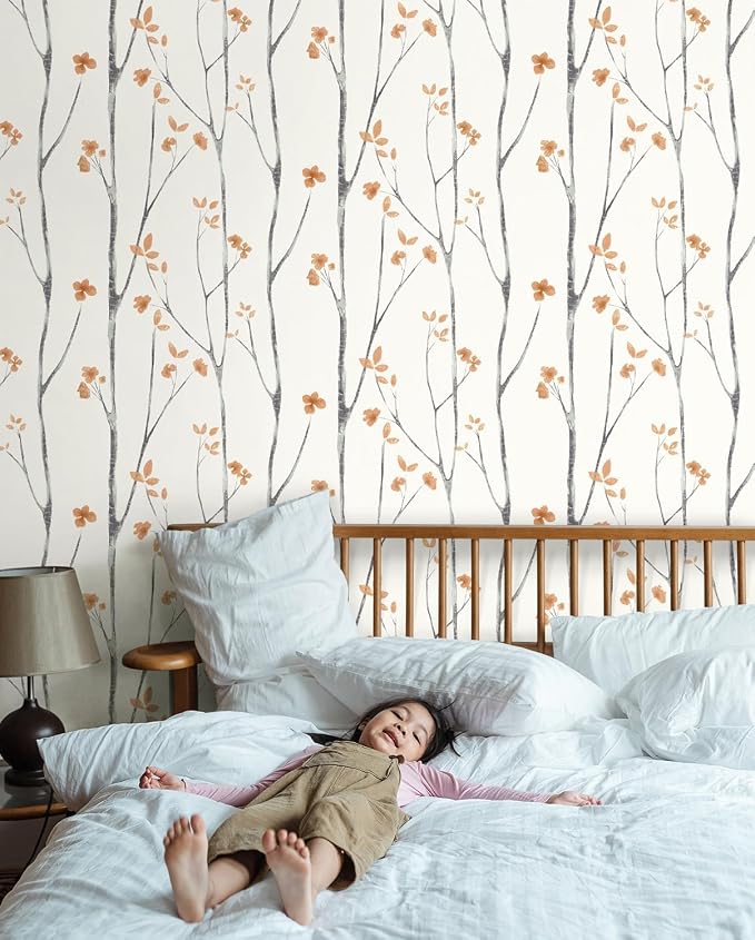 Timeet Boho Peel and Stick Wallpaper Floral Wall Paper Tree Contact Paper White