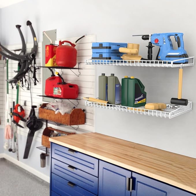 WALMANN 2 Pack Garage Wall Shelf, 23.5" x 12" Wall-Mounted Storage Shelves