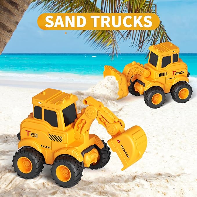 Olbyefly Construction Toys for 2 3 4 5 6 + Year Old Boys Kids Toddlers Girls, Sandbox Excavator Toy Trucks Construction Truck Toys Vehicles Bulldozer Road Roller Toy Christmas Birthday Gifts for Boys