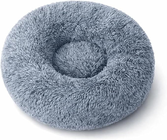 SALAN Dog & Cat Bed for Indoor Cats, 16in Calming Donut Bed for Puppy and Kitten, Washable Round Fluffy Pet Bed for Small Medium Dogs and Cats.(Gray)