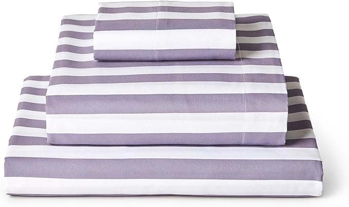 Mellanni Twin Sheets Set - 3 PC Iconic Collection Bedding - Hotel Luxury, Extra Soft, Cooling Bed Sheets - Wrinkle, Fade, Stain Resistant (Twin, Oxford Stripe Hazy Lilac)