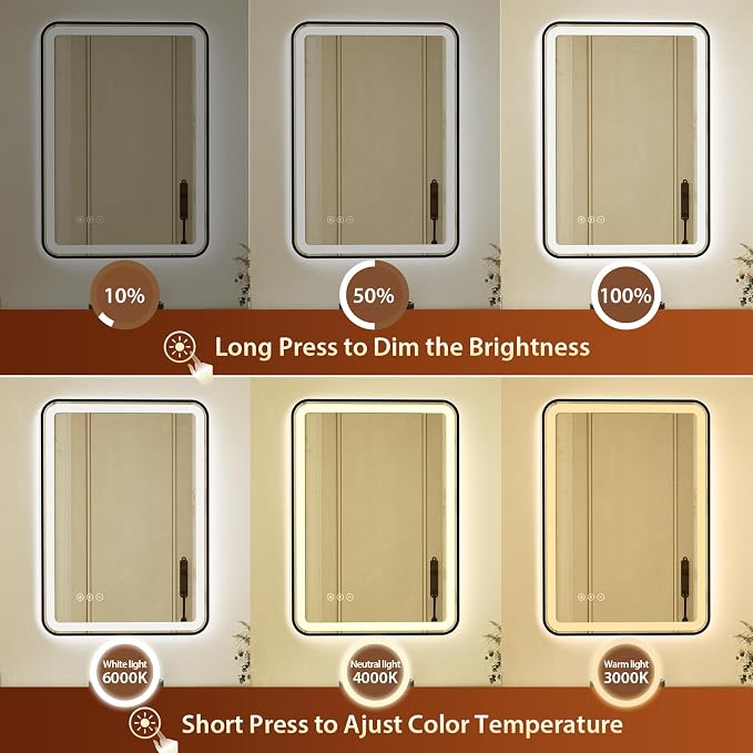 24x32 Inch Black Framed LED Bathroom Mirror