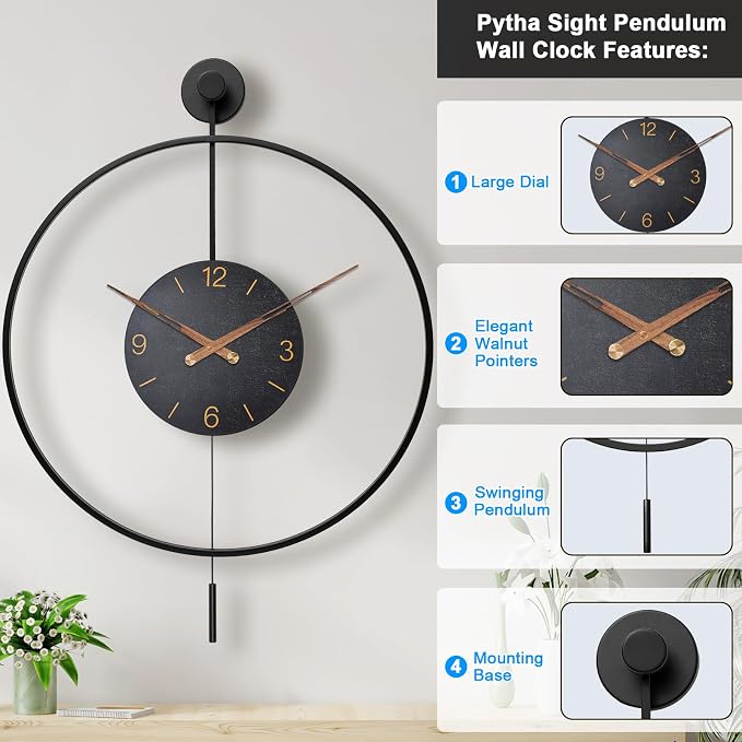 Pytha Sight Large Modern Wall Clock, 30.7× 20 Inch Big Metal Minimalist Arabic